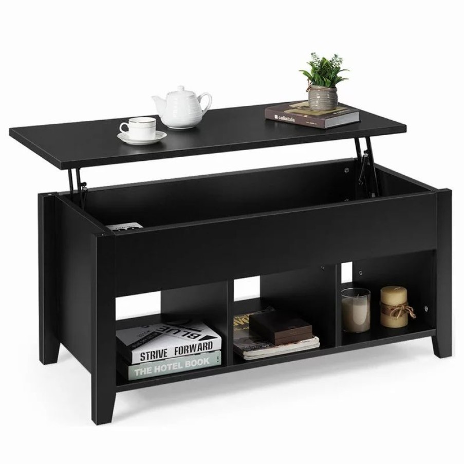 Coffee & Accent Tables * | Costway Lift Top Coffee Table W/ Storage Shelf Living Room Furniture Black