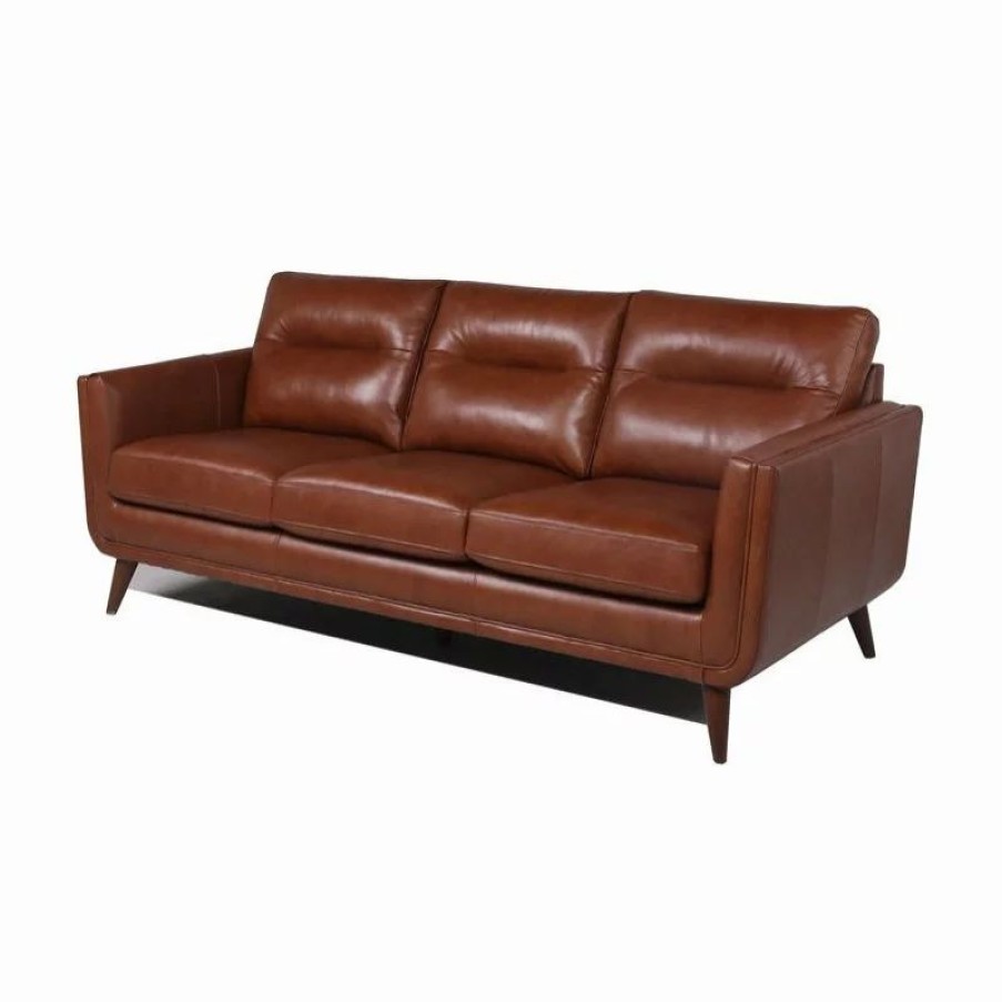 Sofas & Sectionals * | Bowery Hill Mid-Century Leather Sofa In Camel Brown