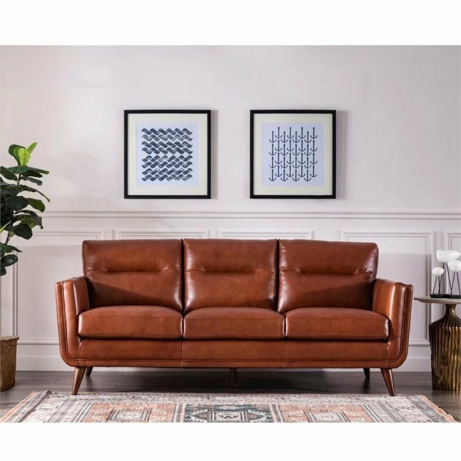 Sofas & Sectionals * | Bowery Hill Mid-Century Leather Sofa In Camel Brown