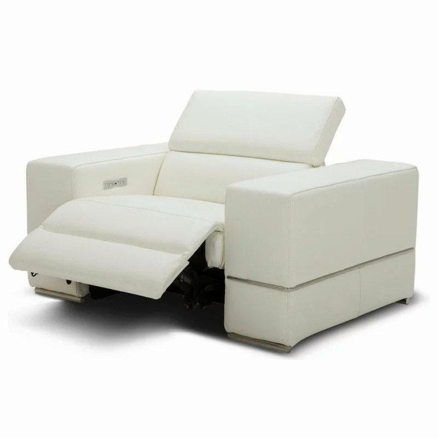 Chairs * | Zuri Furniture Modern Luxor Reclining Chair With Power Headrests White Top Grain Leather