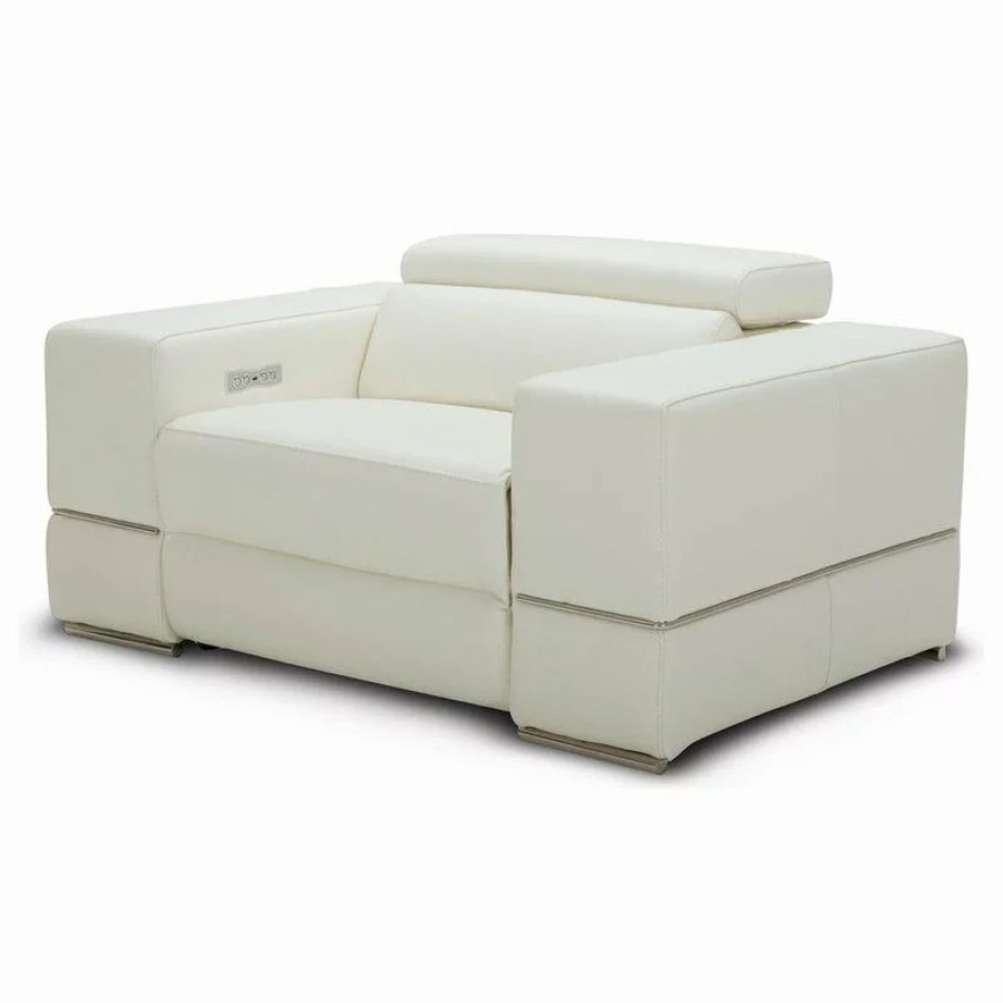 Chairs * | Zuri Furniture Modern Luxor Reclining Chair With Power Headrests White Top Grain Leather