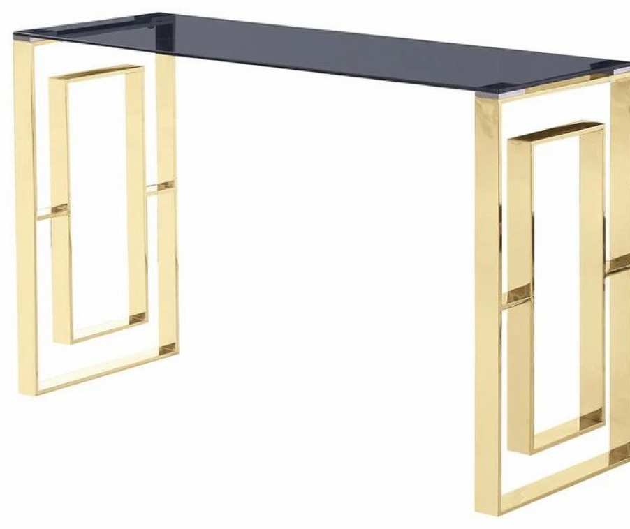 Console Tables * | Best Master Furniture Mallory Smoked Glass Living Room Sofa Table, Gold