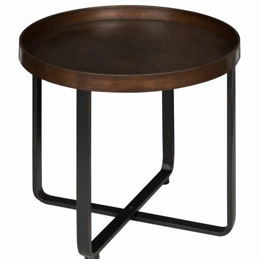 Coffee & Accent Tables * | Uniek Kate And Laurel Zabel Round Metal End Table, Bronze And Black