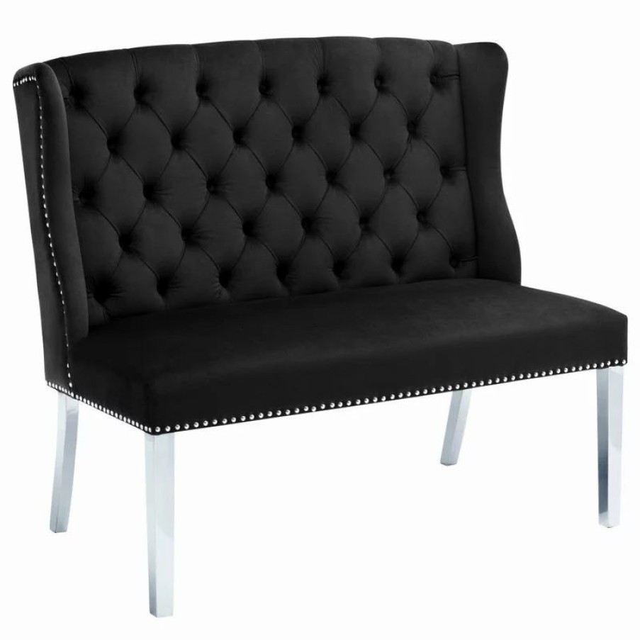 Sofas & Sectionals * | Meridian Furniture Suri Velvet Upholstered Settee Bench, Black