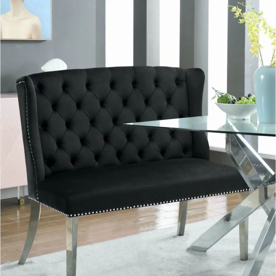 Sofas & Sectionals * | Meridian Furniture Suri Velvet Upholstered Settee Bench, Black